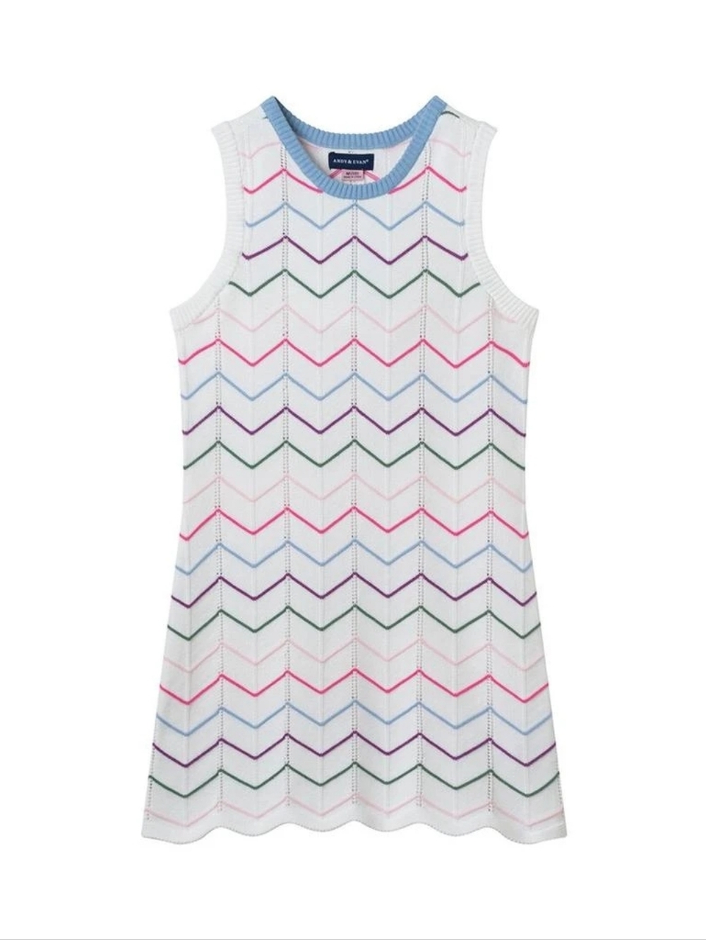 ​Andy & Evan Girls 12 14 White Crochet Chevron Zigzag Scalloped Knit Mini Dress
